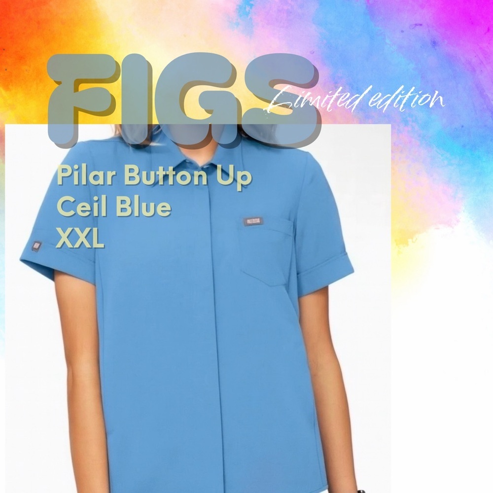 Figs Ceil Blue Pilar Button-Up Scrub Top